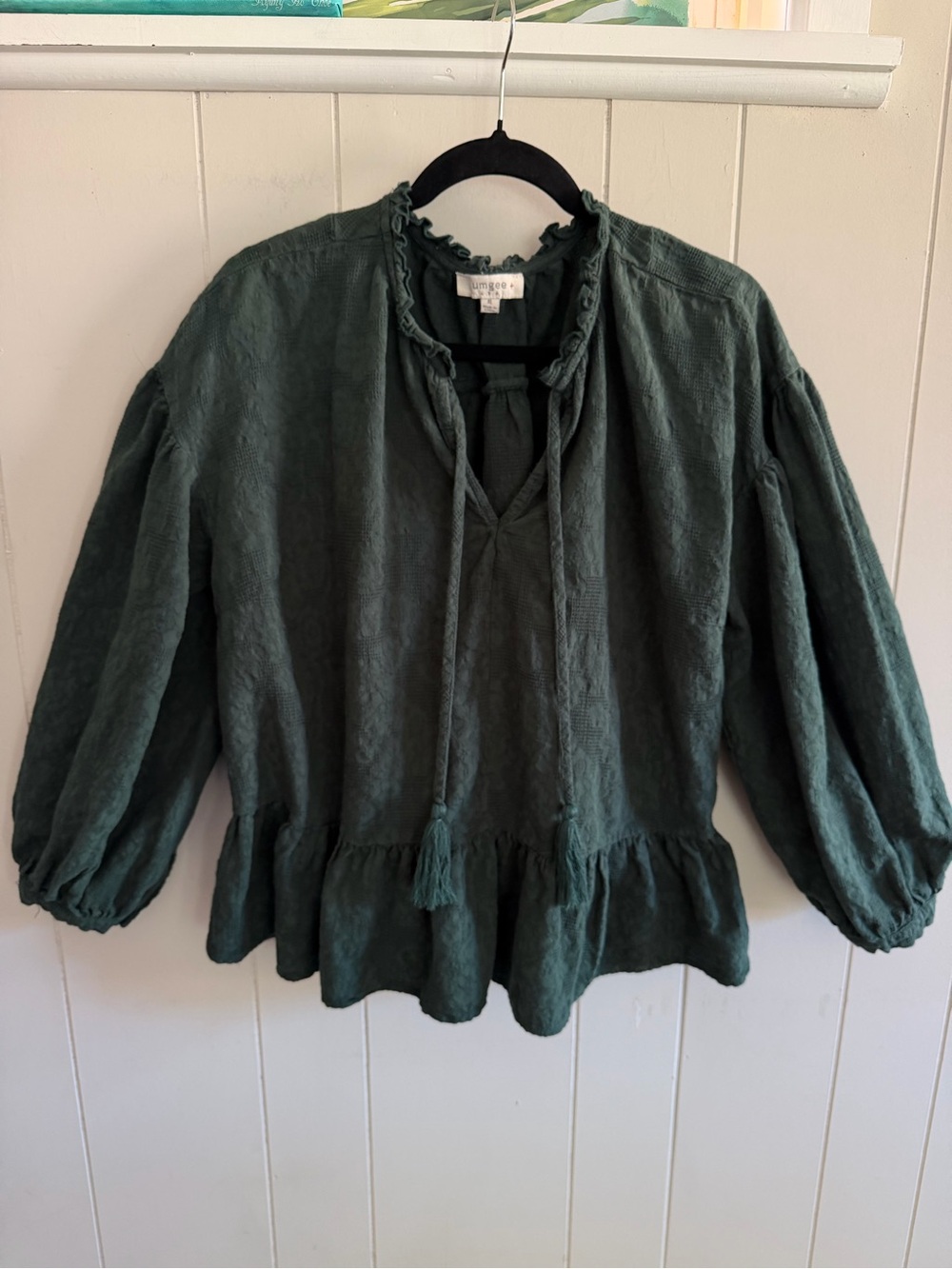 Umgee Dark Green Peasant Blouse Ruffles XL Boho Whimsigoth Western Goblincore